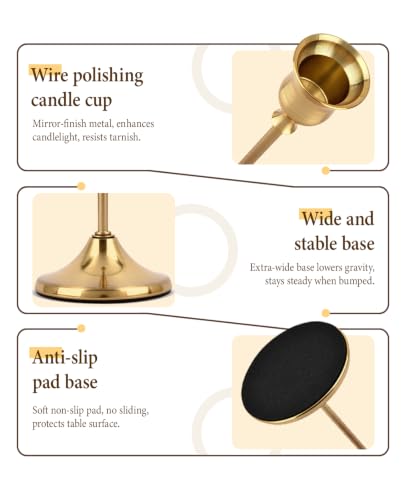 Gold Candlestick Holders Set of 6 Weighted Stable Base - color: Gold, size: Set of 6