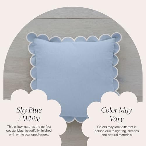 BEBE BASK Scalloped Pillow Cover Set of 2, 18x18, Cotton - Sky Blue/White - color: Sky Blue/White