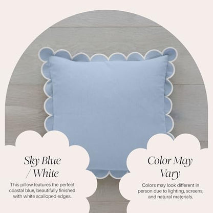 BEBE BASK Scalloped Pillow Cover Set of 2, 18x18, Cotton - Sky Blue/White - color: Sky Blue/White