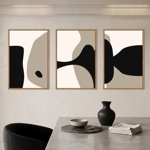 DRACIT Large Neutral Abstract Lines Framed Canvas Wall Art Set-16"x24"x3 - color: Modern Geometric Wall Art, size: 16"L x 24"W