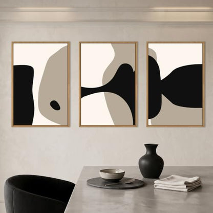 DRACIT Large Neutral Abstract Lines Framed Canvas Wall Art Set-16"x24"x3 - color: Modern Geometric Wall Art, size: 16"L x 24"W
