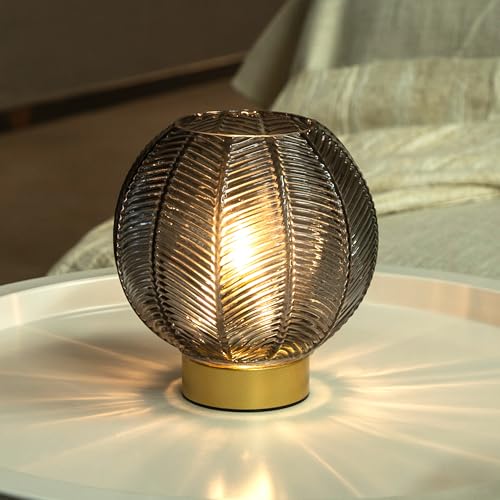 LUSHARBOR Battery Operated Decorative Glass Table Lamp with Timer Grey - color: Orb-Gray