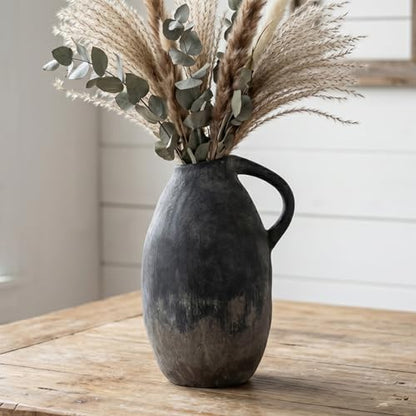 Rustic Ceramic Vase with Handle, 10.3 Inch, Terracotta Decor - color: Black
