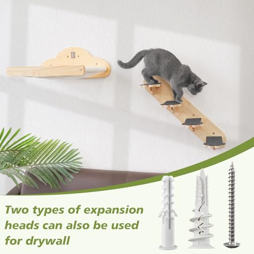 Wall Mounted Cat Hammock with 3 Climbing Steps,Pine Wood Cat Climbing Shelves & Perches up to 30lbs,Kitty Wall Shelf Furniture for Indoor Sleeping, Lounging,Climbing and Playing - size: Hammock