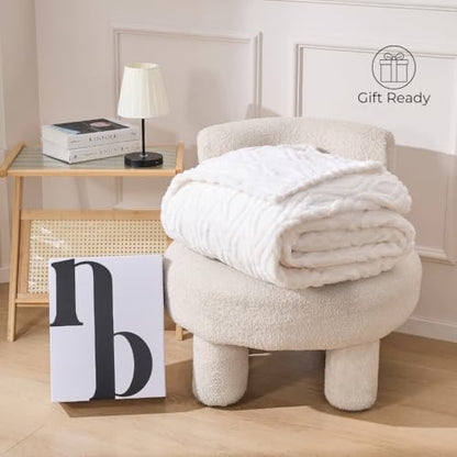 The Seacliff Blanket 50x60 Throw, Lighthouse Cream – Lightweight Soft Fleece Throw Blanket for Couch, Breathable All Season, Coastal Wave Texture - color: Lighthouse Cream, size: Throw 50x60