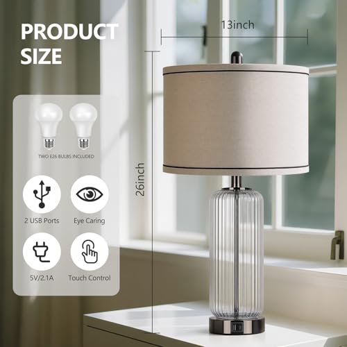 27" Black Glass Table Lamp, Modern Touch Beside Lamps, Desk Lamp Set of 2 - color: Glossy Black