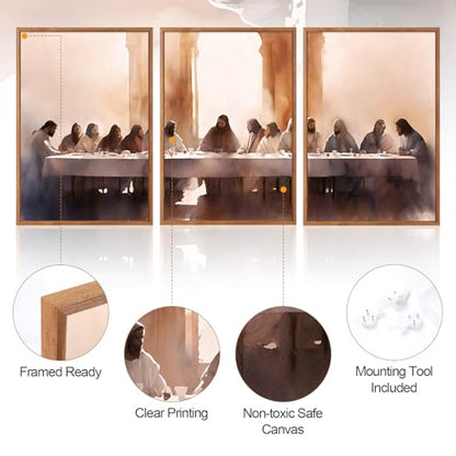 Aurlan 3 Pcs The Last Supper Framed Canvas Wall Art 24x36 Inch - color: The Last Supper, size: 24"L x 36"W