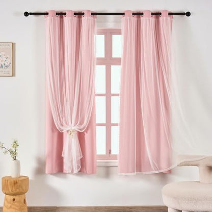 indistar Home Blackout Curtains Double Layer Solid Sheer Grommet Top Window Curtain Panel Pair, 35Wx63L，Blush Pink - color: Blush Pink, size: 35"W x 63"L (Pack of 2)