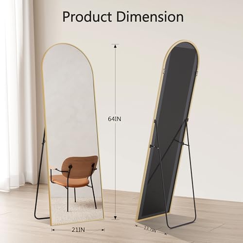 Alpen Arched Full Length Mirror, 64"×21" Large Mirror, Mirrors Full Length for Home Wall Decor, Floor Length Mirrors with Metal Stand for Room Bedroom Décor, Gold - color: Gold, size: 64"L x 21"W