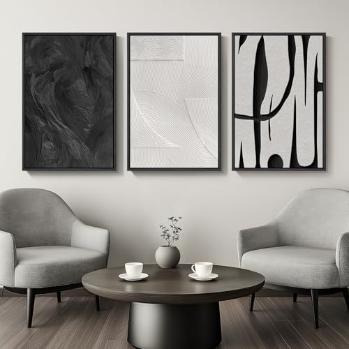 Large Framed Black and White Abstract Wall Art for Living Room Set of 3 - color: Black and White Dialogue, size: 20" W x 30" H x 3Pcs