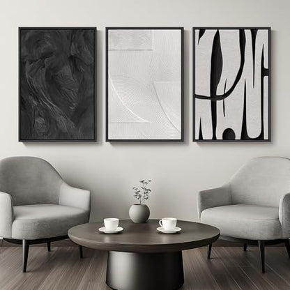 Large Framed Black and White Abstract Wall Art for Living Room Set of 3 - color: Black and White Dialogue, size: 20" W x 30" H x 3Pcs
