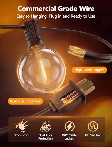 25FT LED G40 Outdoor String Lights with 25 Shatterproof Bulbs, Brown Wire - color: Brown, size: 25Ft