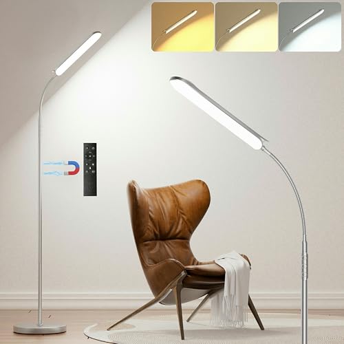 Yikuneng Dimmable LED Floor Lamp, Super Bright Reading Lamps Floor Standing lamp with Remote & Touch Control, Stepless Dimming & 2700K-6500K Color Temperature, for Living Room Bedroom Office, Gray - color: Gray
