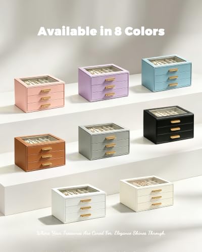 Homeanda Jewelry Boxes Organizer with Glass Lid, 3-Layer PU Leather, Brown - color: Brown, size: 3 Layer