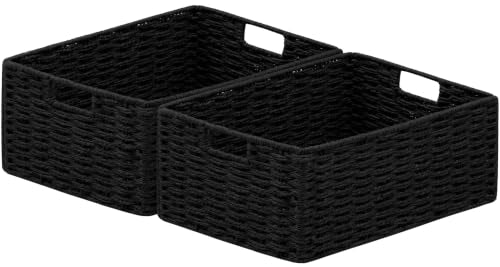 joybest Black Wicker Baskets for Shelves, Hand-woven Storage Baskets - color: Black, size: 2 Pack 13L x 10W x 5H inch