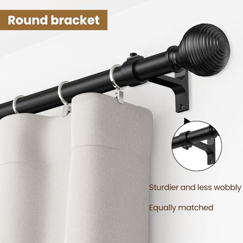 TOPROD Curtain Rods for Windows 32 to 76 Inch, 1 Inch Matte Black Heavy Duty Curtain Pole Adjustable Decorative Drapery Rods with Round Brackets