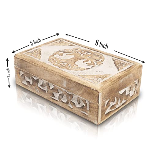 Handmade Wooden Jewelry & Keepsake Box, Decorative Storage Box, 8 x 5 Inch - color: White Wash Finish