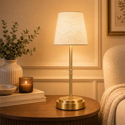 Rechargeable Cordless Table Lamp, Battery Operated Bedside Lamp, Gold