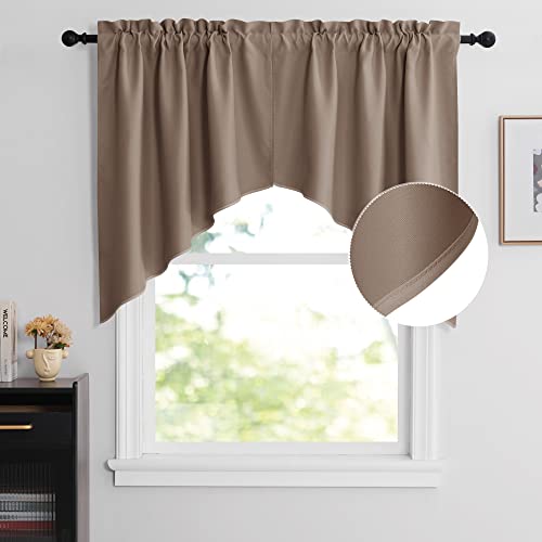 NICETOWN Half Window Pole Pocket Kitchen Tier Curtains- Tailored Scalloped Valance/Swags for Living Room/Thanksgiving (2 Panels, 36 X 36 Each Panel, Cappuccino) - color: Cappuccino, size: 36"W x 36"L (Pack of 2)