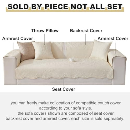 vctops Boho Cotton Quilted Couch Cover Soft Embroidered Sofa Cover Non-Slip Dog Bed Cover Scalloped Sofa Slipcover Washable Furniture Protector Cover (Cream,28"x82") - color: Cream, size: 1pc/28"x82"/Rectangular