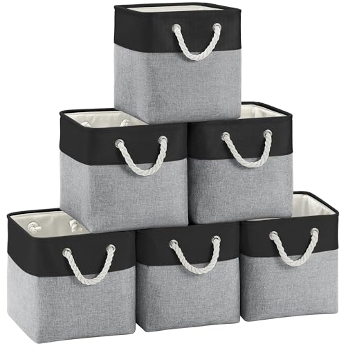 FinishingBo 11 inch Cube Storage Bin with Handles 6 Pack - color: Black/Grey-6 Pack