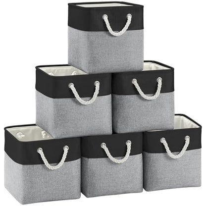 FinishingBo 11 inch Cube Storage Bin with Handles 6 Pack - color: Black/Grey-6 Pack