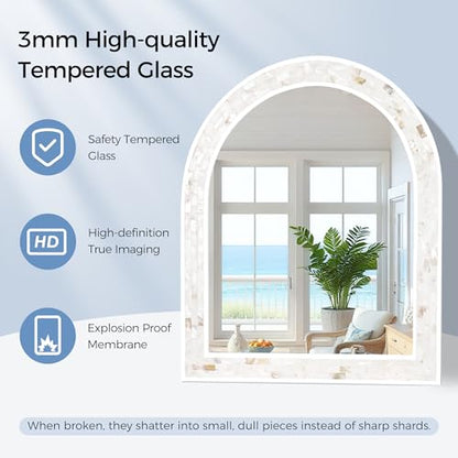 Tanmicoshomy White Arched Bathroom Mirror 20x30 Inch. Mosaic Wall Decor - size: 30"L x 20"W