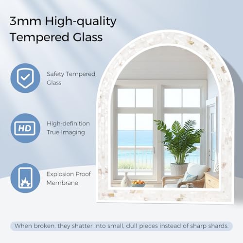 Tanmicoshomy White Arched Bathroom Mirror 20x30 Inch. Mosaic Wall Decor - size: 30"L x 20"W