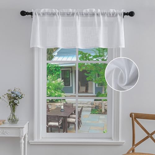 Beda Home Linen Textured Curtain Valance Kitchen Living Room-White 52Wx18L - color: White, size: 52"W x 18"L (Pack of 1)