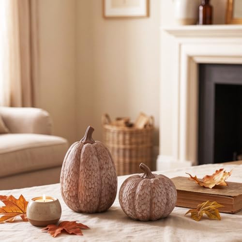 2Pcs Resin Pumpkin Figurines, Lattice Fall Thanksgiving Decor - style: Lattice Emboss Pumpkin
