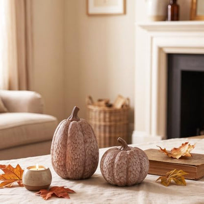 2Pcs Resin Pumpkin Figurines, Lattice Fall Thanksgiving Decor - style: Lattice Emboss Pumpkin