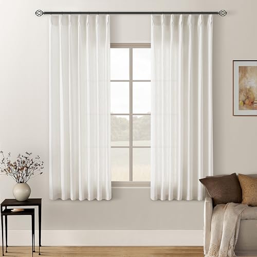 TWODRAPES Natural Pinch Pleated Linen Curtains 63 Inch Length 2 Panels Set - color: Natural, size: 40"W x 63"L (Pack of 2)