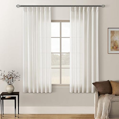 TWODRAPES Natural Pinch Pleated Linen Curtains 63 Inch Length 2 Panels Set - color: Natural, size: 40"W x 63"L (Pack of 2)