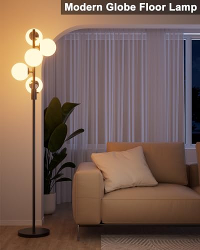 Lightdot 5-Globe Dimmable Globe Floor Lamp Black Retro Standing Lamps - color: 5 Globe-Black