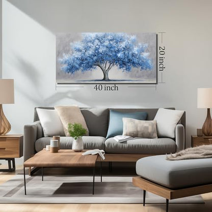 WVMAPTA Tree Of Life Wall Art For Living Room Blue Wall Decor For Office Tree Prints Wall Art For Bedroom Size 20 x 40 Inch - size: 40"L x 20"W