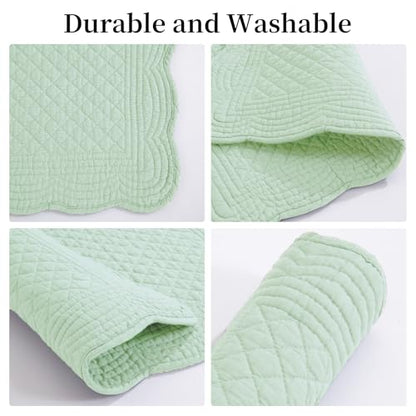 HOMBYS Quilted Placemats Set of 6 Washable-13x18 inches Rectangular Placemats for Kitchen Table-100% Cotton Fabric Rectangular Table Mats, (Sage Green) - color: Sage Green