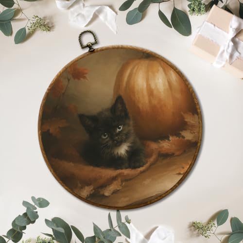 JUIOEIU Fall Black Cat Pumpkin Maple Leaf Round Wall Decor 10x10in 991 - color: Black Cat Pumpkin