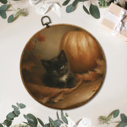 JUIOEIU Fall Black Cat Pumpkin Maple Leaf Round Wall Decor 10x10in 991 - color: Black Cat Pumpkin