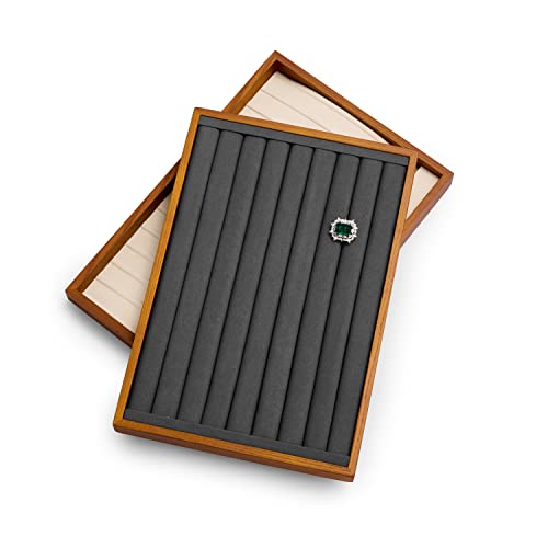 Oirlv Solid Wood Jewelry Tray Ring Earring Display Showcase Jewelry Organizer - color: Grey ring tray