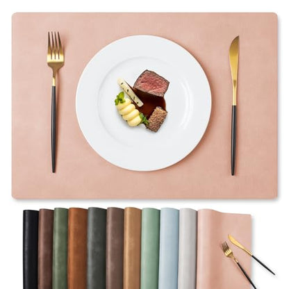 MOSAYT Vinyl Faux Leather Placemats, Set of 6, Pink - color: Pink