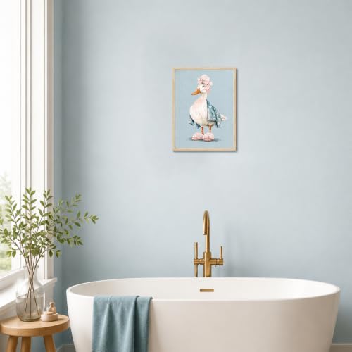 Framed Funny Duck Bathroom Wall Art, Cute Goose in Bathrobe Canvas Print - color: KJSM-06 Framed, size: 16"L x 12"W