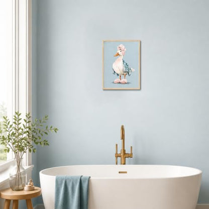 Framed Funny Duck Bathroom Wall Art, Cute Goose in Bathrobe Canvas Print - color: KJSM-06 Framed, size: 16"L x 12"W
