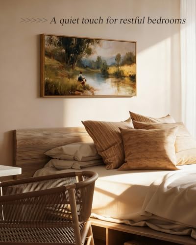 ARPEOTCY Large Landscape Wall Art, Nature Farmhouse Paintings Arts 20×40 in - color: Boy Fishing, size: 40"L x 20"W