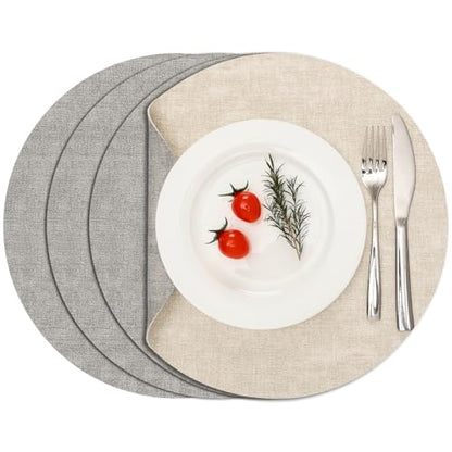 Myir JUN 14" Round Placemats Set of 4, Reversible Dual-Color Place Mats - color: Light Gray Cream-white