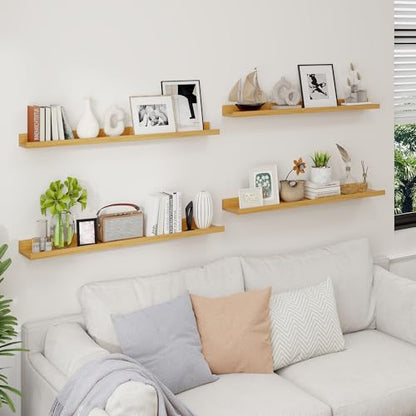 Axeman Picture Ledge Shelf, 36 Inch Oak Floating Shelves Set of 4 - color: Oak, size: 36 Inch