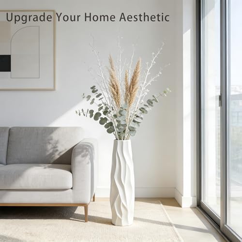 White Tall Ceramic Floor Vase, 24 Inch, Pleated Wave Design - color: Shape 1, size: 24 Inch