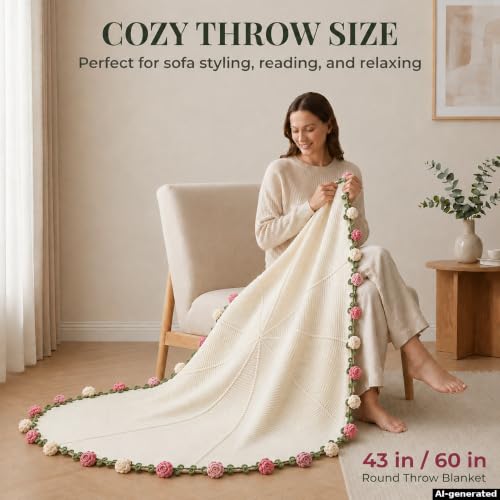 Rose Crochet Flower Bouquet Blanket, Handmade Knitted Throw Blanket - color: Tricolor Rose, size: Medium