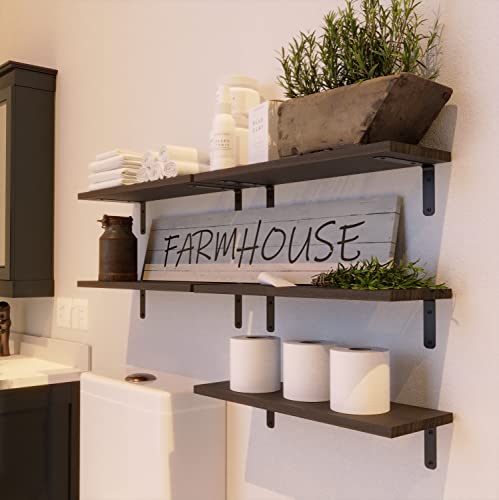 RICHER HOUSE Rustic Wood Floating Shelves Set of 5, Wall Mounted Shelf 16in - color: Deep Brown