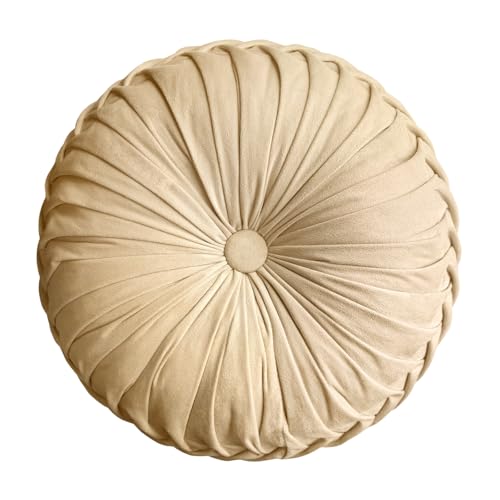 Teieas Round Throw Pillow Velvet Pleated Round Pillow Cushion - color: Apricot