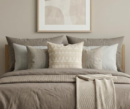 SanVia Designer Cotton Throw Pillow Covers 20x20 for Nooks, Beds & Sofas - color: Taupe Fair Isle, size: 20" x 20" (Pack of 1)
